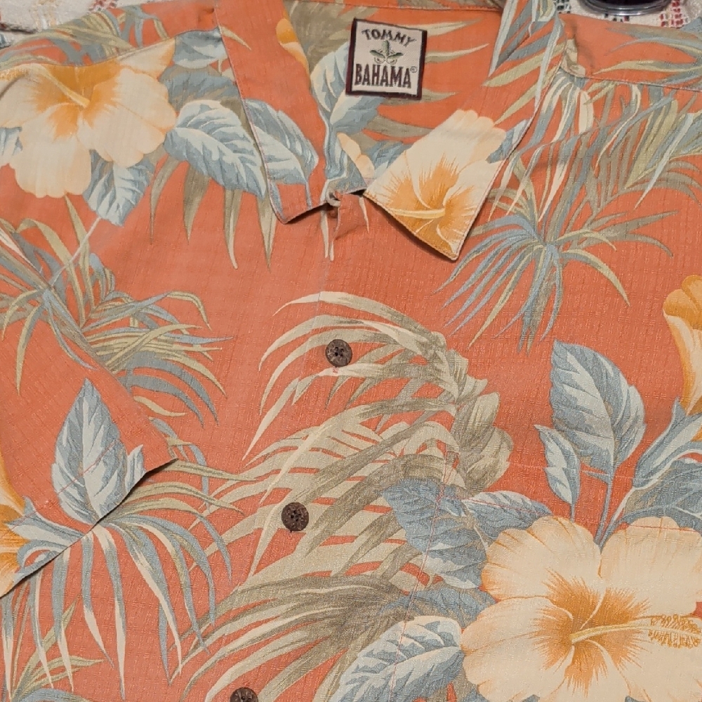 Tommy Bahama Coral and Cream Floral Men's Shirt